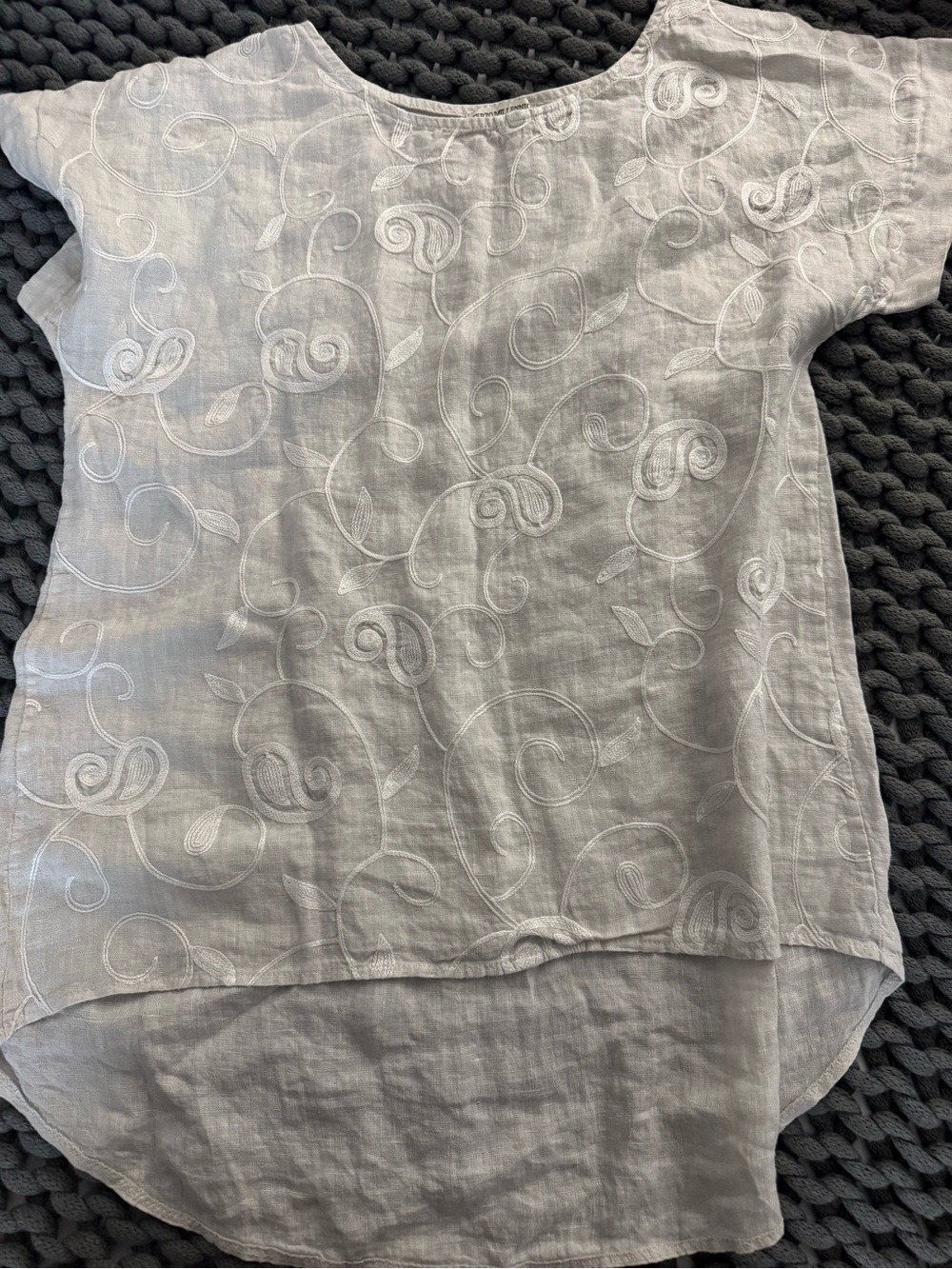 White Embroidered Linen Short-Sleeve Blouse